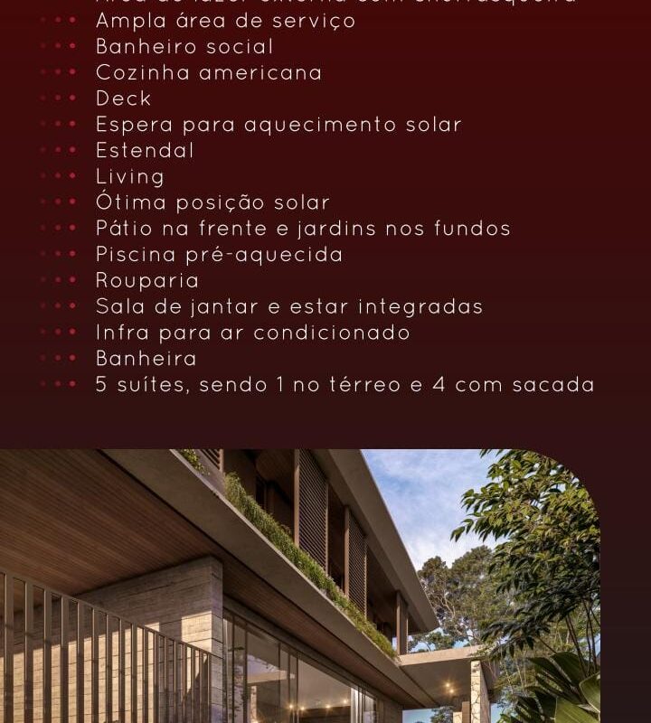 Magnífica Casa com 4 Suites, Jardim Suspenso, Piscina, 4 Vagas de Garagem,em Porto Belo